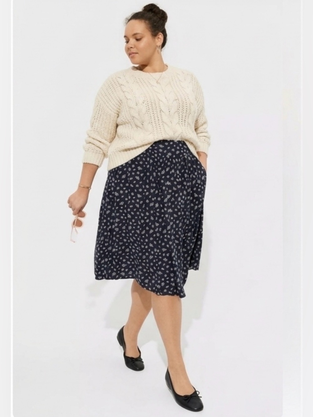 Torrid | Marilyn Monroe High Waisted Pull- On Midi Skirt | Navy With Floral - 2X